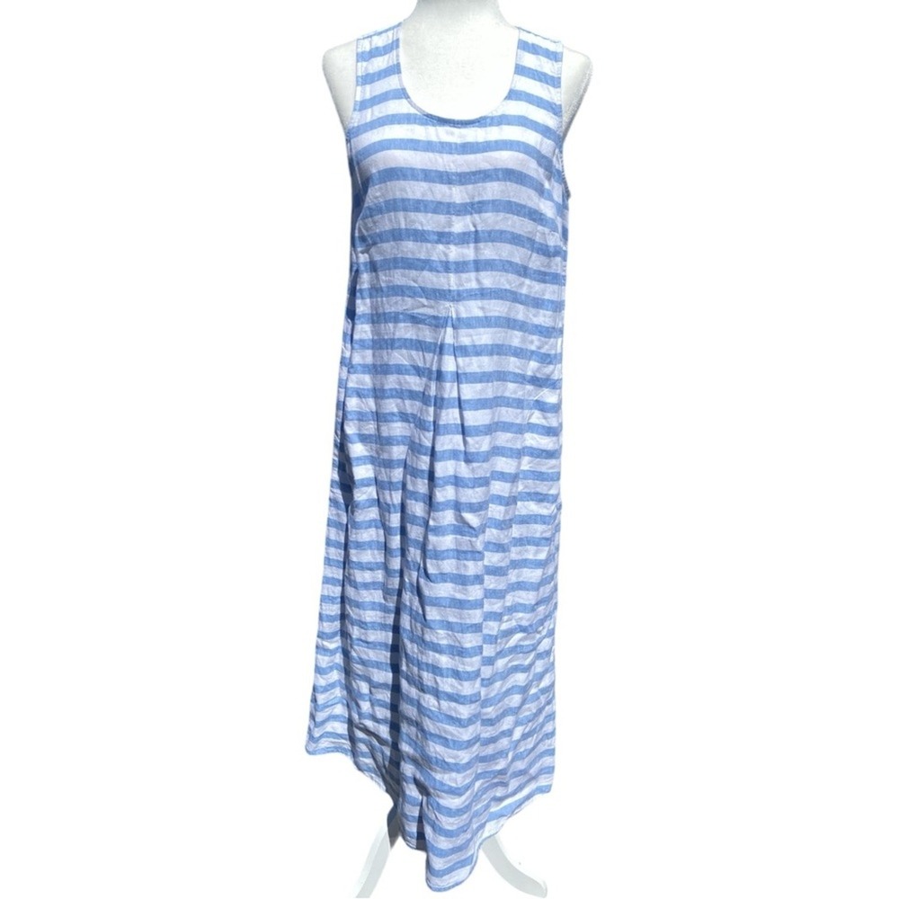 J. Jill Love‎ Linen 100% Linen Striped Sleeveless dress Blue White Medium